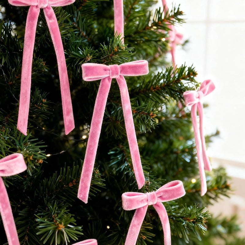 REDWORD 30PCs Pink Bows for Christmas Tree, 5 x 7 Inch Pink Velvet Bows Velvet Christmas Ornaments Pink Christmas Tree Bows for Vintage Christmas Decor Holiday Decor, Gift Wrapping and Wedding - Image 4